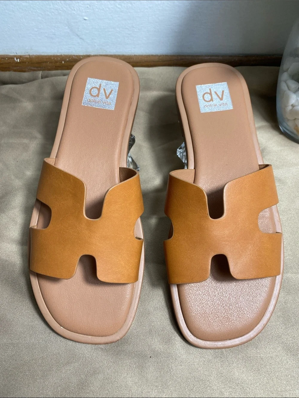 DV by Dolce Vita Cognac Brown Cutout Slide Sandals for Women Size 8